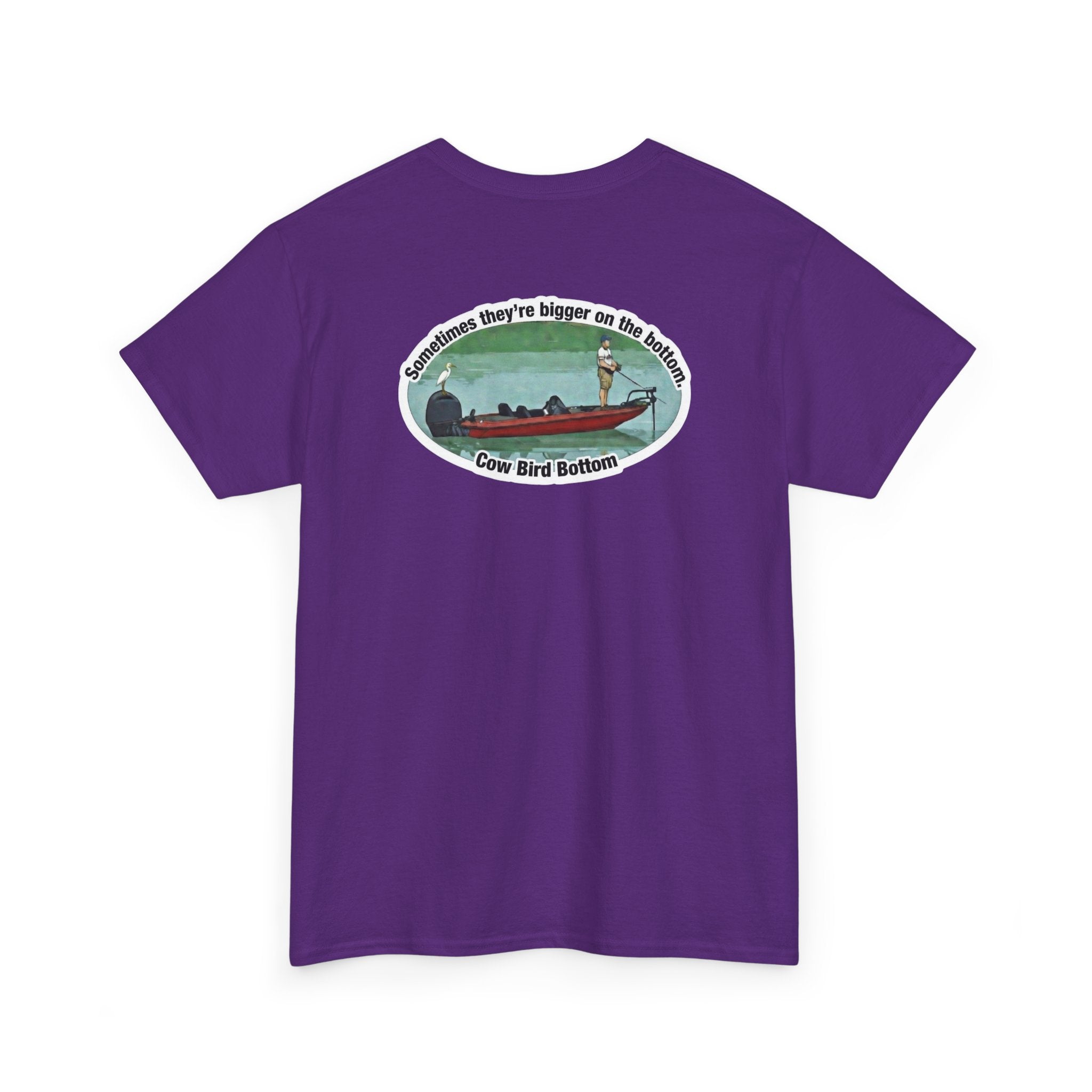 Graphic Tee — 'Cow Bird Bottom' Fishing Scene T-Shirt