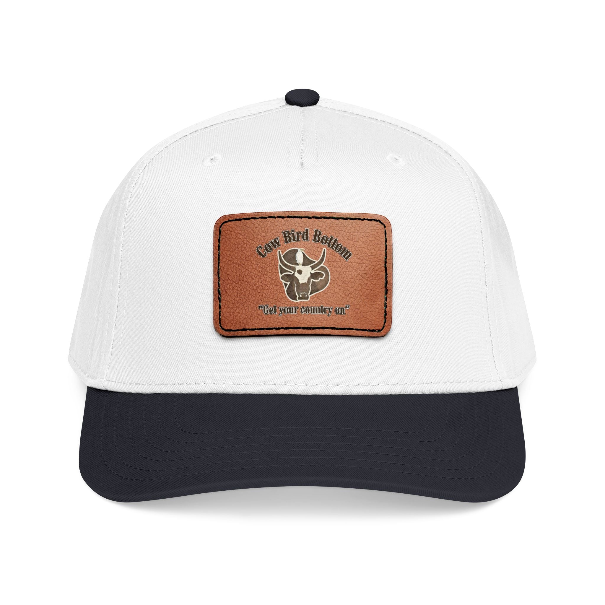 Cow Bird Bottom-Leather Patch Baseball Cap  Rustic Western Trucker Hat