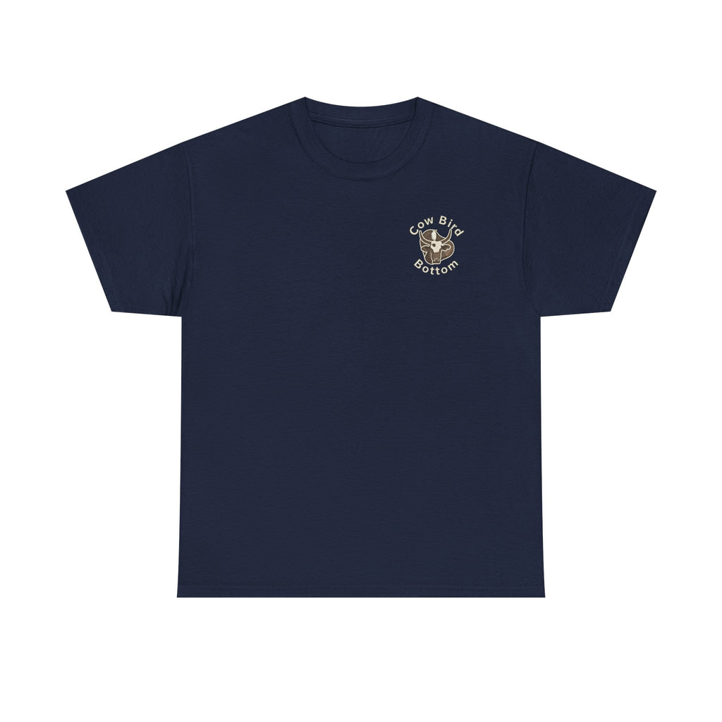 Cow Bird Bottoms Graphic Tee — Vintage Cow Skull Ranch T-Shirt