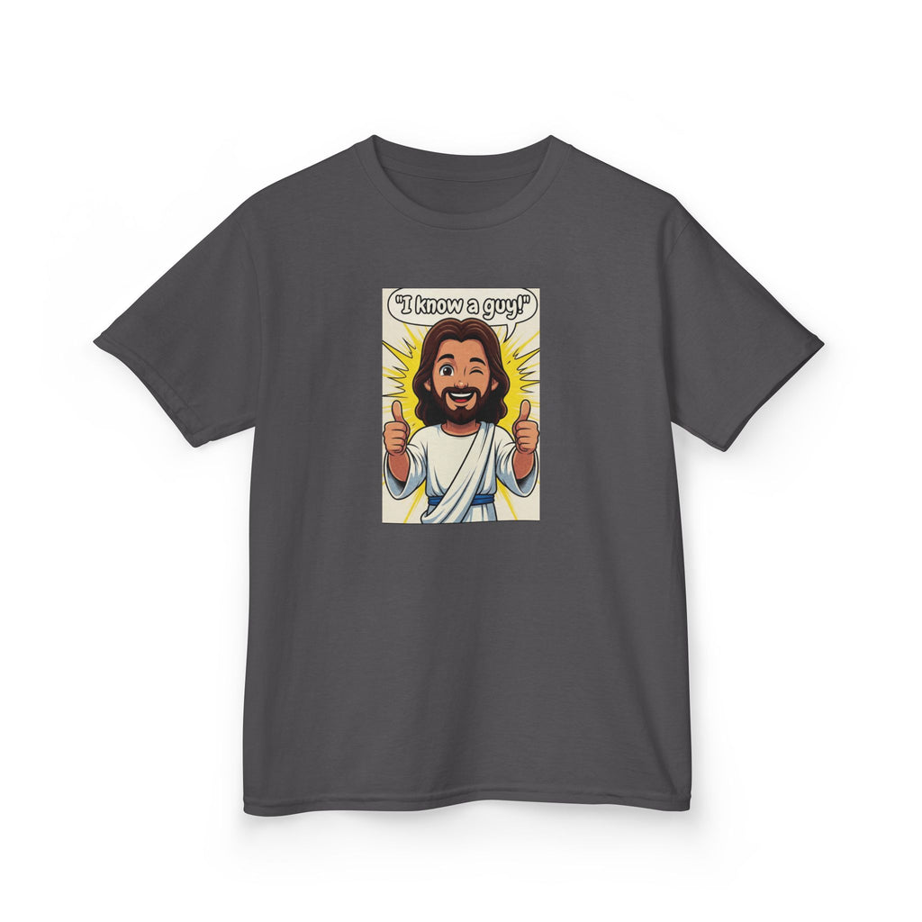 Kids Tee — "I Know a Guy" Cartoon Jesus Graphic