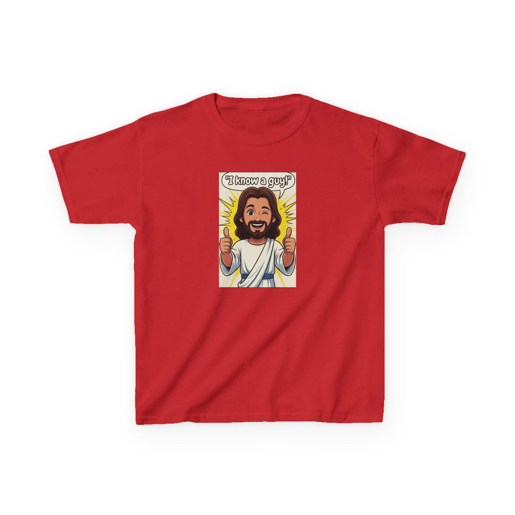 Kids Tee — "I Know a Guy" Cartoon Jesus Graphic