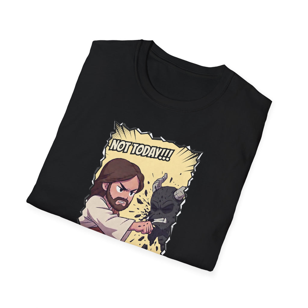 Not Today! Graphic T-Shirt — Humorous Jesus Punching Crocodile Christian Tee