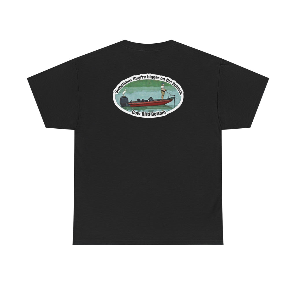 Graphic Tee — 'Cow Bird Bottom' Fishing Scene T-Shirt