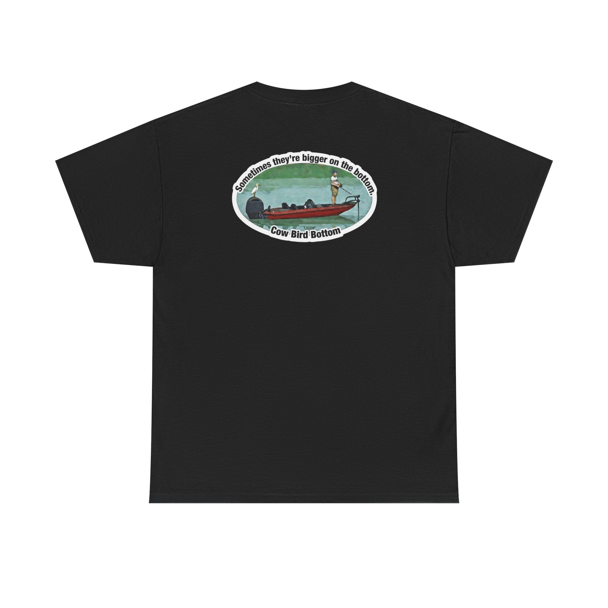 Graphic Tee — 'Cow Bird Bottom' Fishing Scene T-Shirt