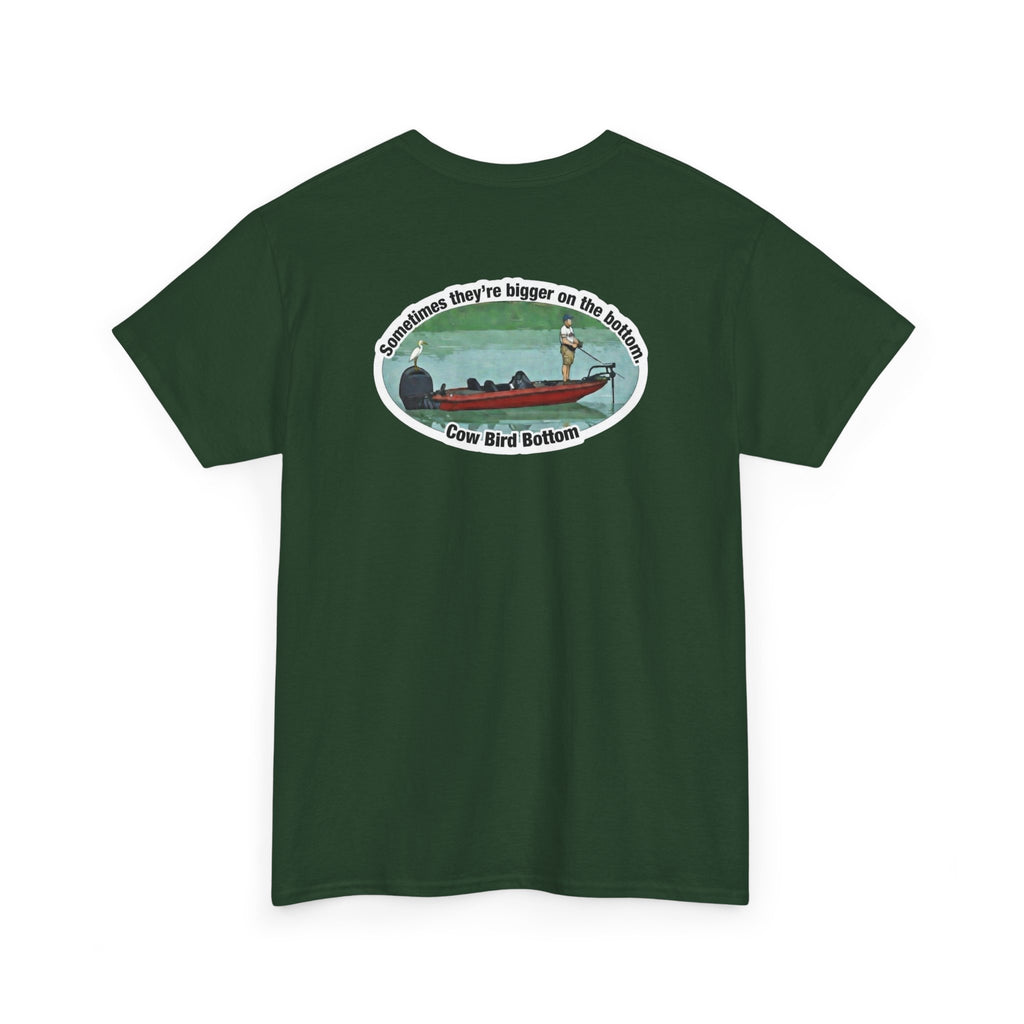 Graphic Tee — 'Cow Bird Bottom' Fishing Scene T-Shirt