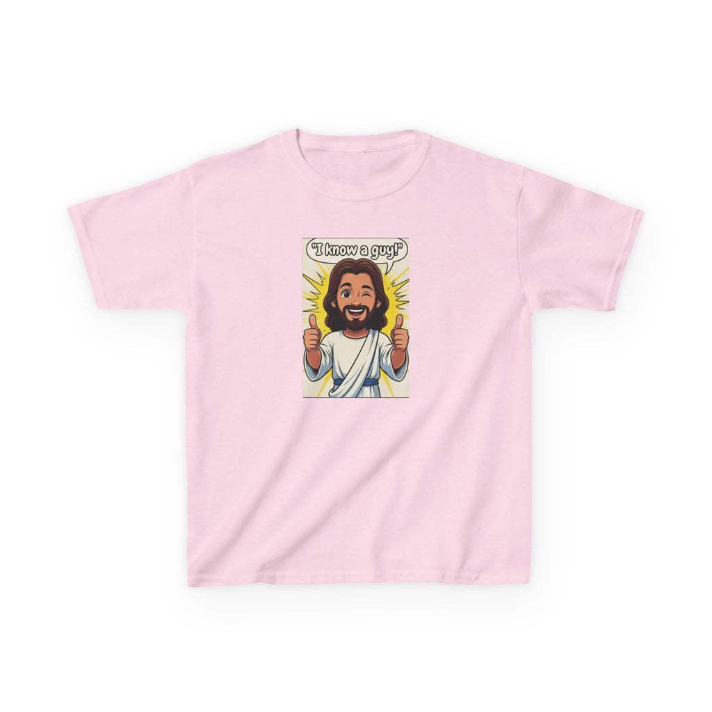 Kids Tee — "I Know a Guy" Cartoon Jesus Graphic