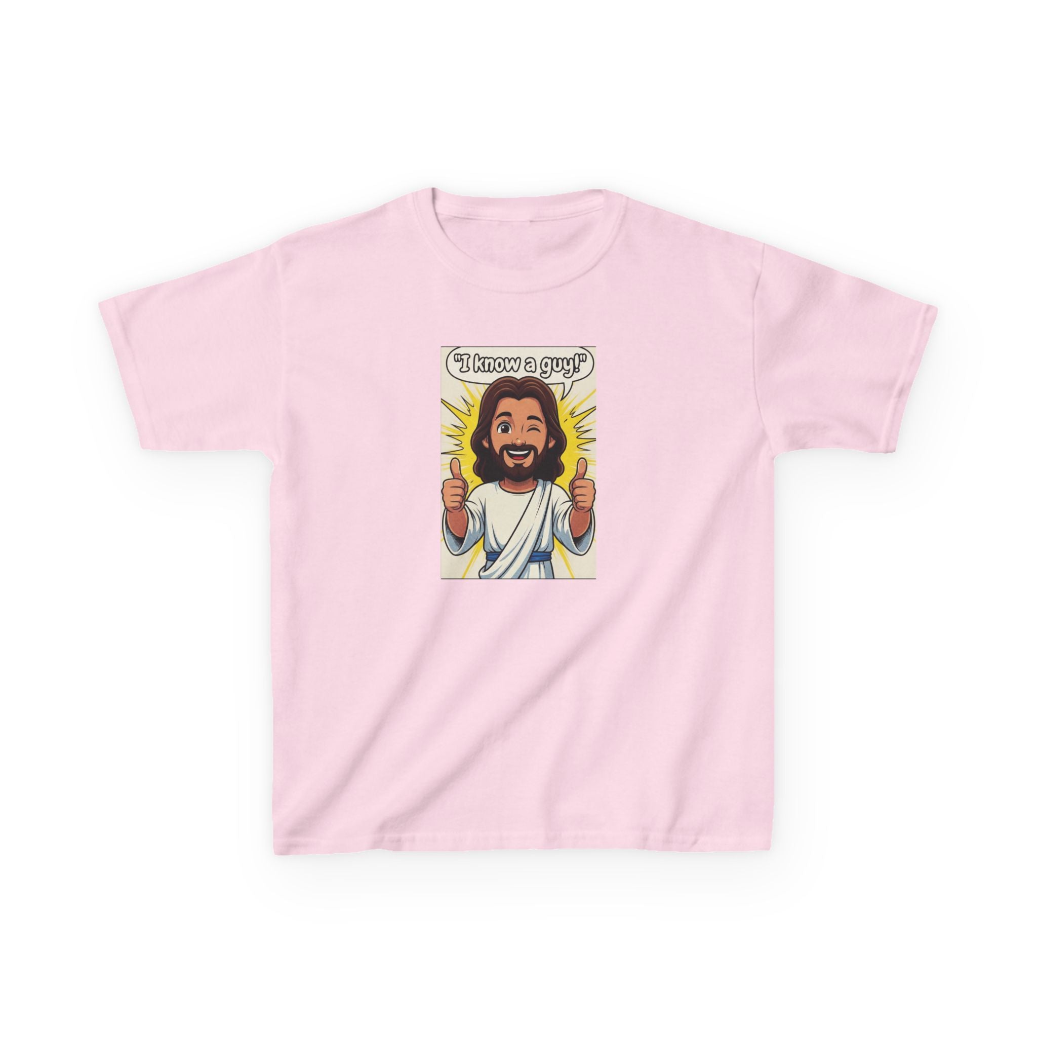 Kids Tee — "I Know a Guy" Cartoon Jesus Graphic