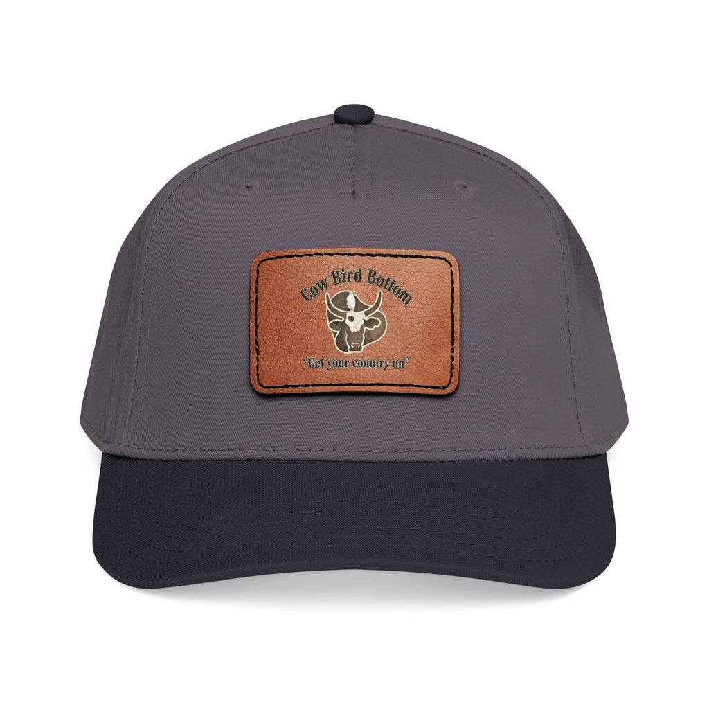 Cow Bird Bottom-Leather Patch Baseball Cap  Rustic Western Trucker Hat