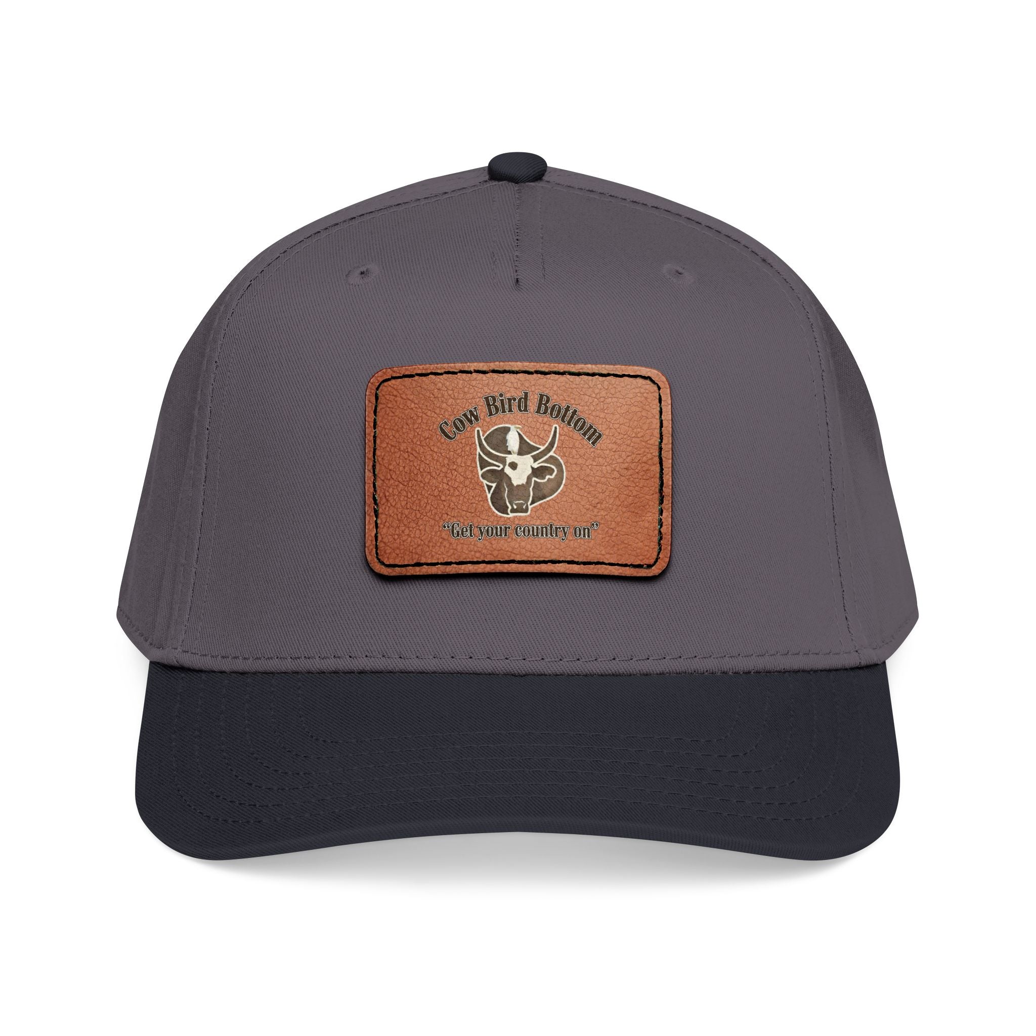 Cow Bird Bottom-Leather Patch Baseball Cap  Rustic Western Trucker Hat