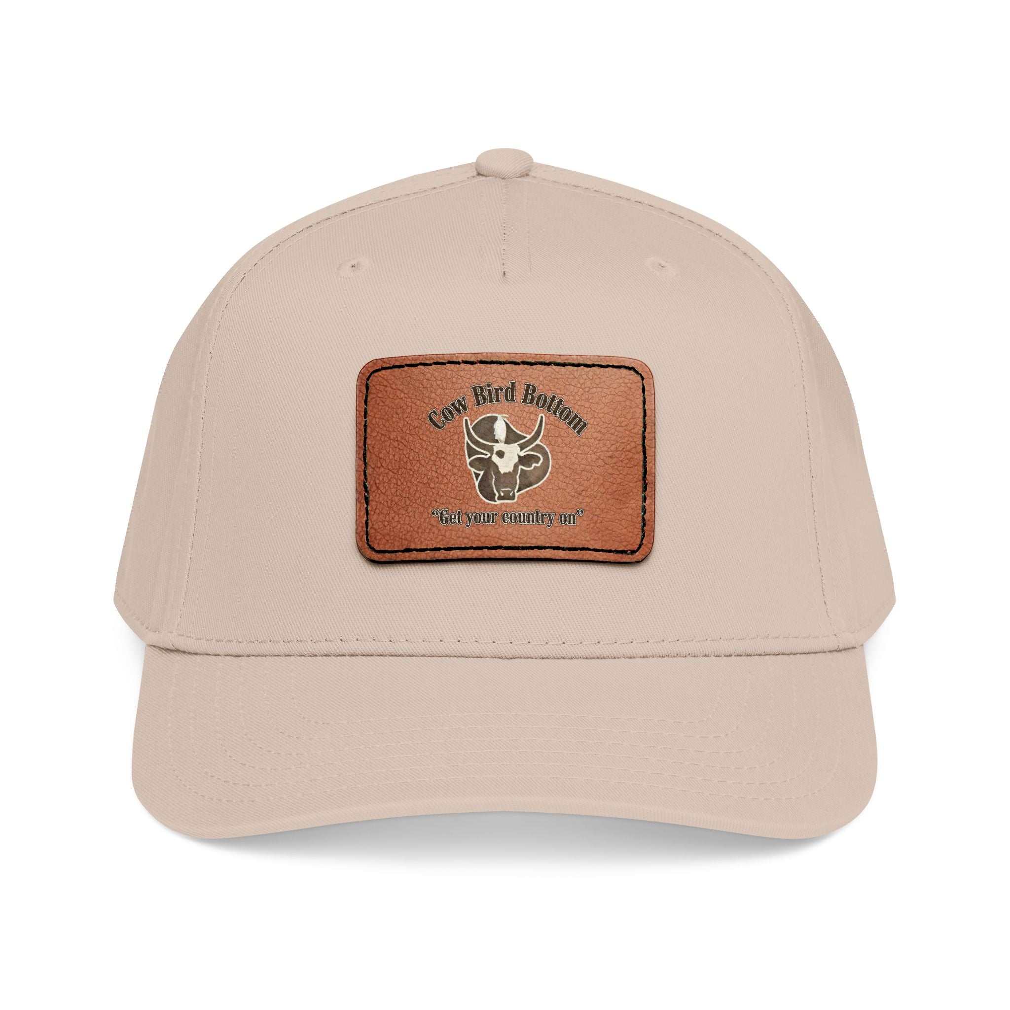 Cow Bird Bottom-Leather Patch Baseball Cap  Rustic Western Trucker Hat