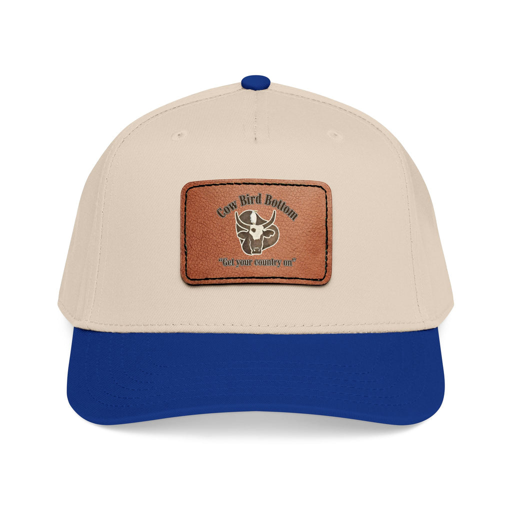 Cow Bird Bottom-Leather Patch Baseball Cap  Rustic Western Trucker Hat