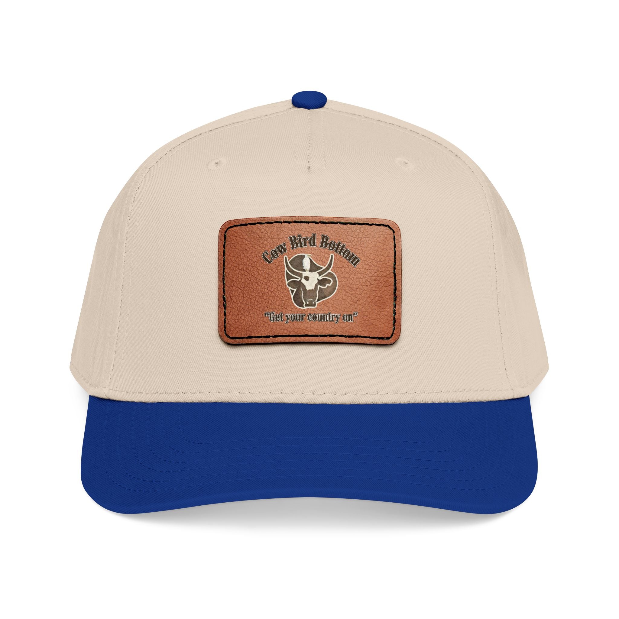 Cow Bird Bottom-Leather Patch Baseball Cap  Rustic Western Trucker Hat