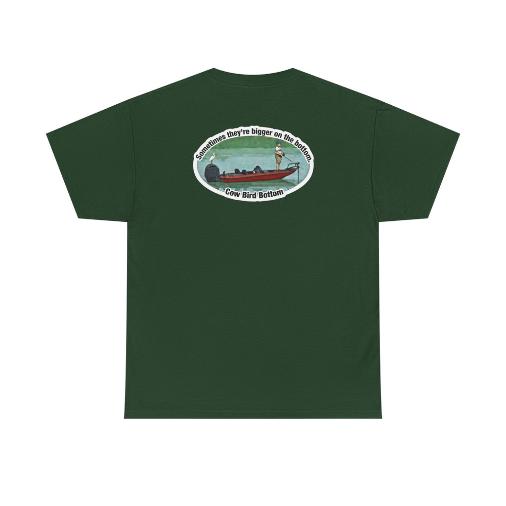 Graphic Tee — 'Cow Bird Bottom' Fishing Scene T-Shirt