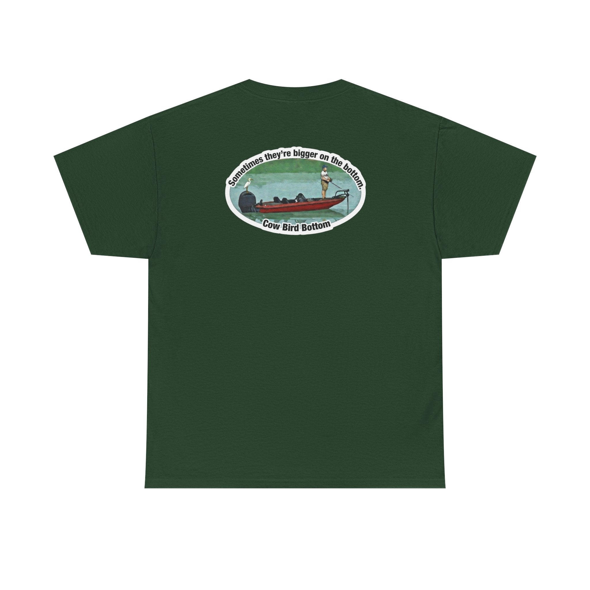 Graphic Tee — 'Cow Bird Bottom' Fishing Scene T-Shirt