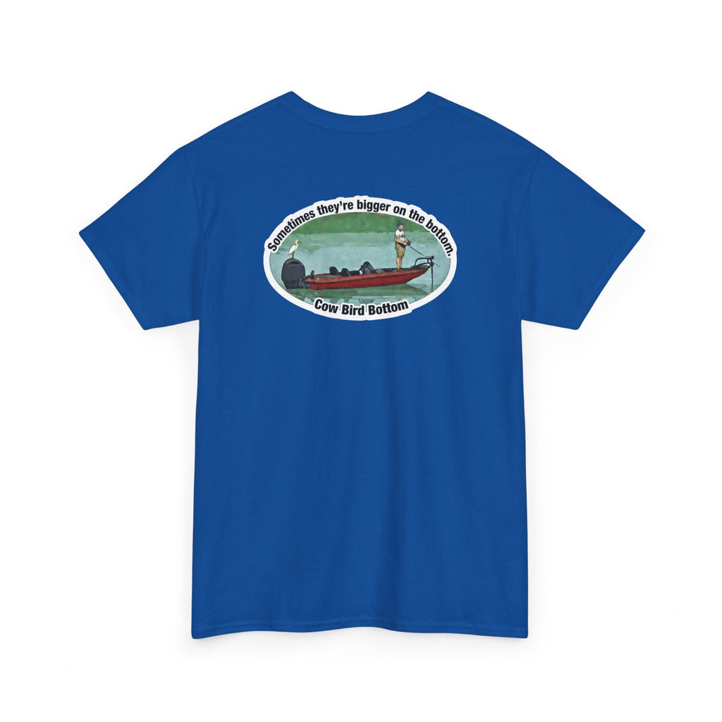 Graphic Tee — 'Cow Bird Bottom' Fishing Scene T-Shirt