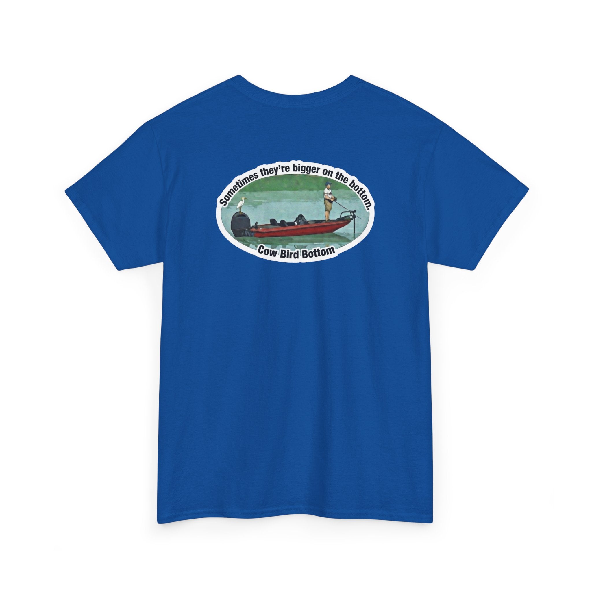 Graphic Tee — 'Cow Bird Bottom' Fishing Scene T-Shirt