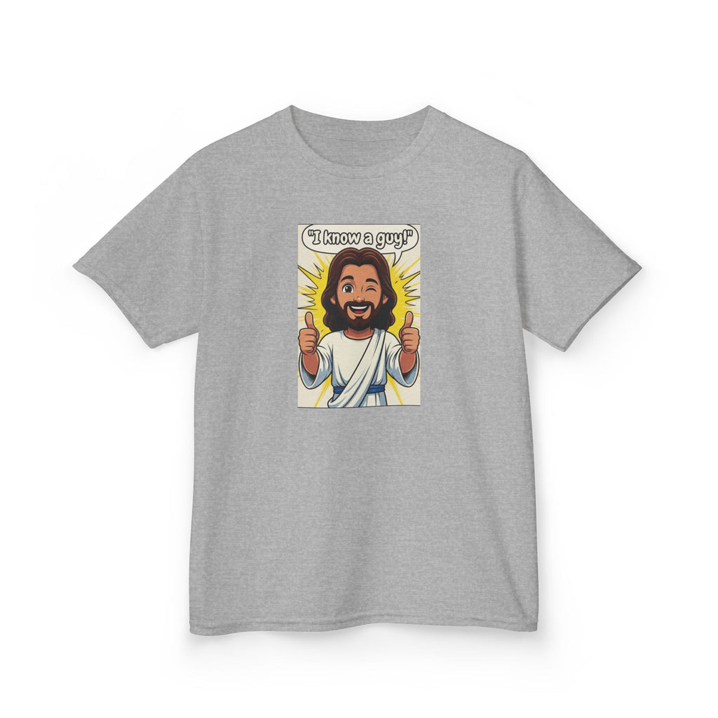 Kids Tee — "I Know a Guy" Cartoon Jesus Graphic