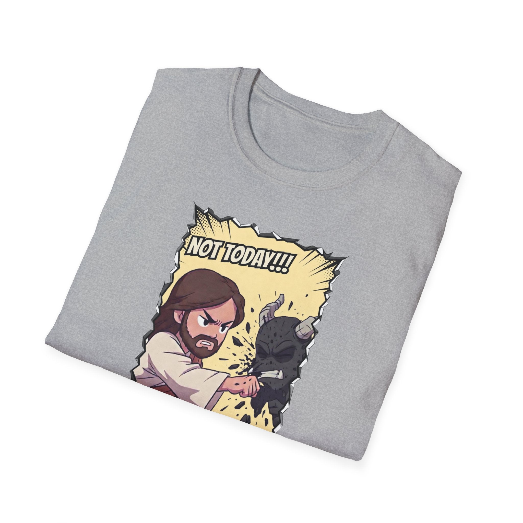 Not Today! Graphic T-Shirt — Humorous Jesus Punching Crocodile Christian Tee