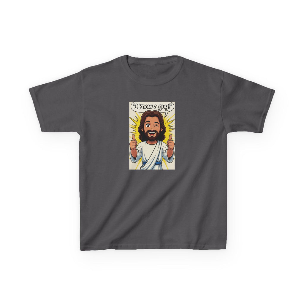 Kids Tee — "I Know a Guy" Cartoon Jesus Graphic