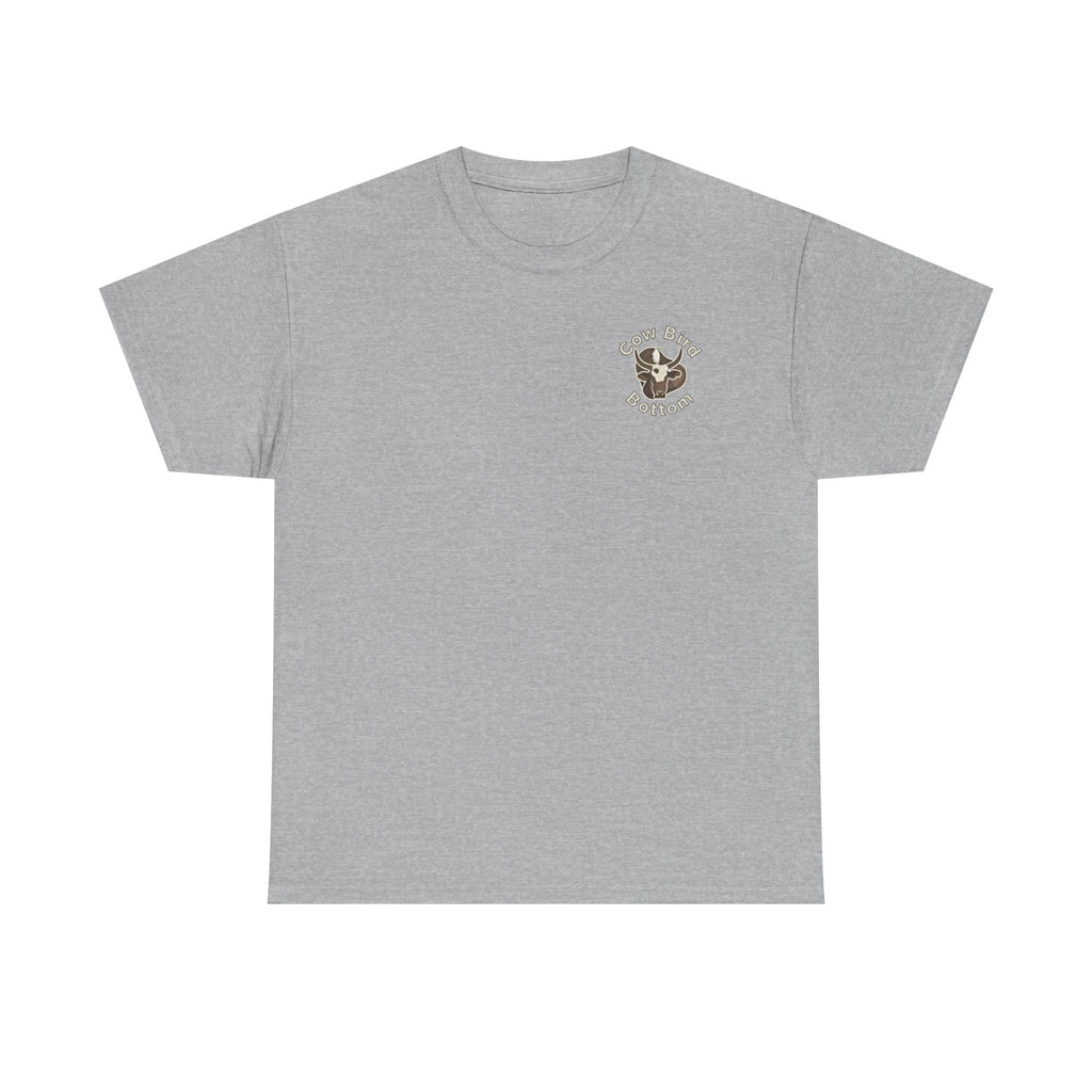 Cow Bird Bottoms Graphic Tee — Vintage Cow Skull Ranch T-Shirt