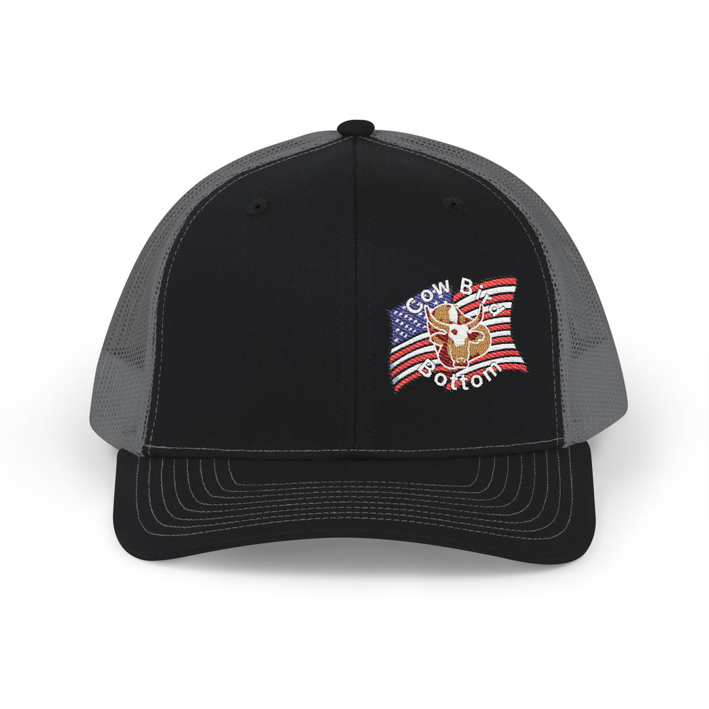 Richardson Embroidered Trucker Cap — American Flag with Anchor "Home of the Free"