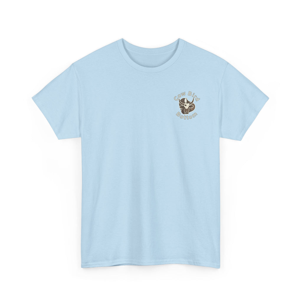 Cow Bird Bottoms Graphic Tee — Vintage Cow Skull Ranch T-Shirt