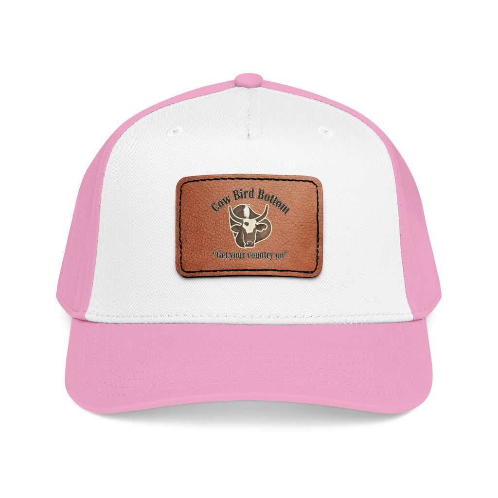 Cow Bird Bottom-Leather Patch Baseball Cap  Rustic Western Trucker Hat