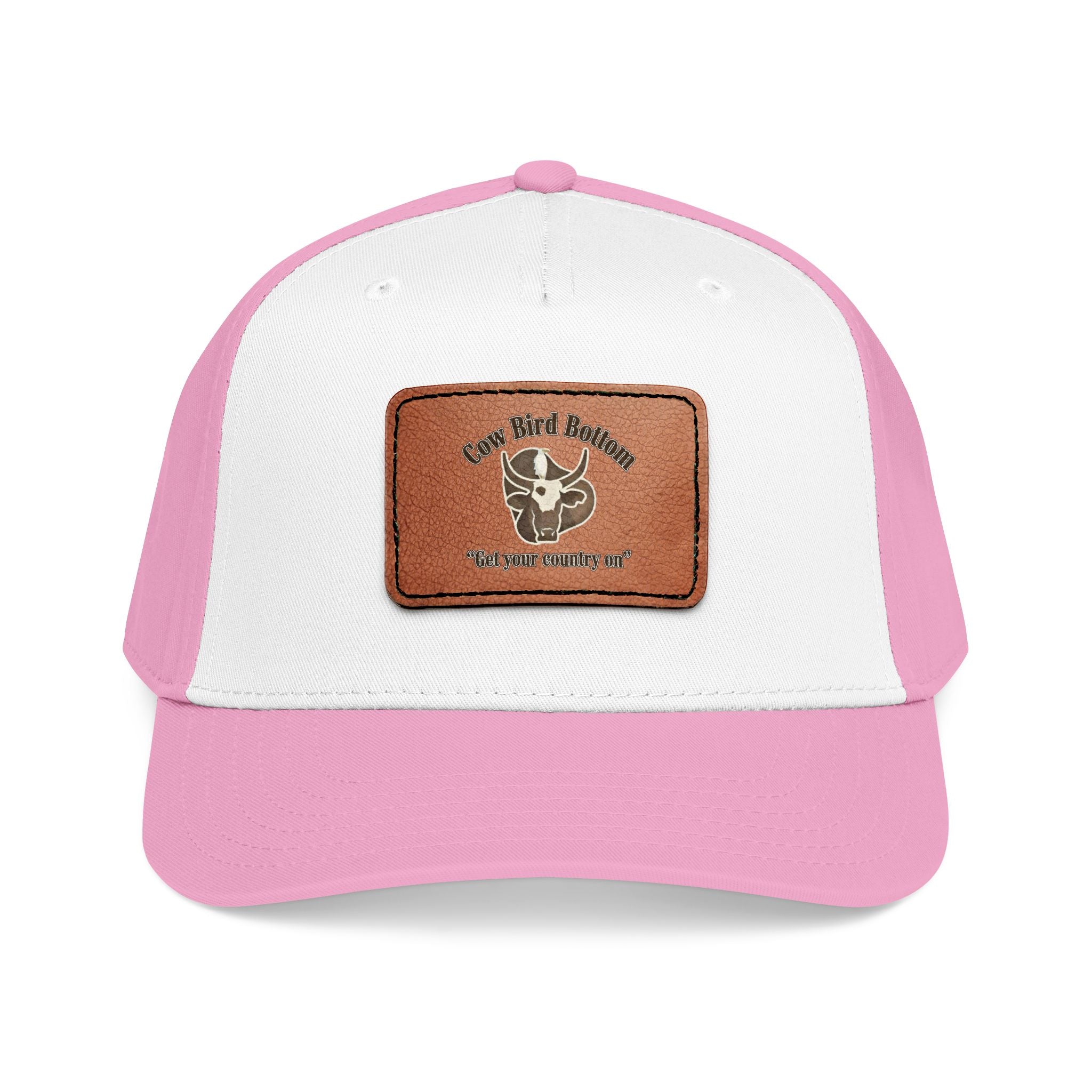 Cow Bird Bottom-Leather Patch Baseball Cap  Rustic Western Trucker Hat