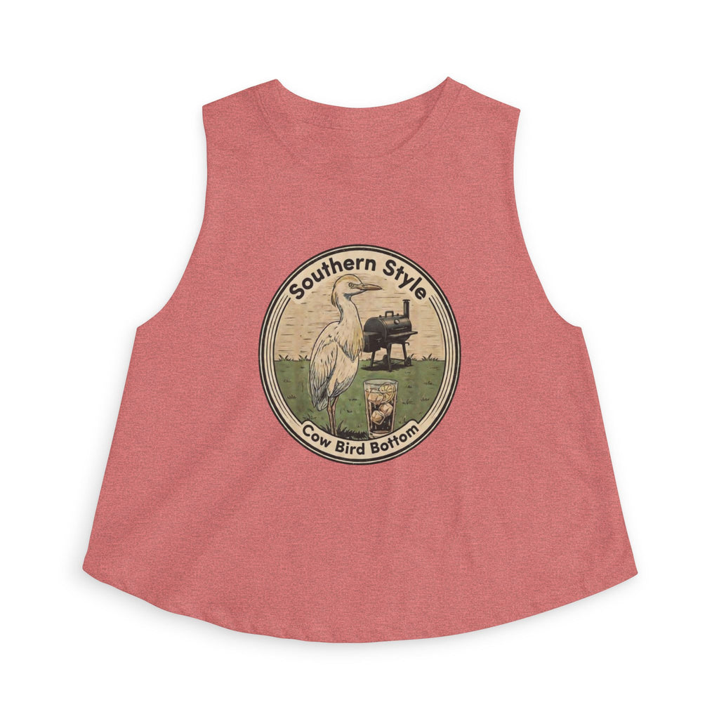 Southern Style Crop Top — 'Cow Bird Bottom' Vintage Heron Graphic