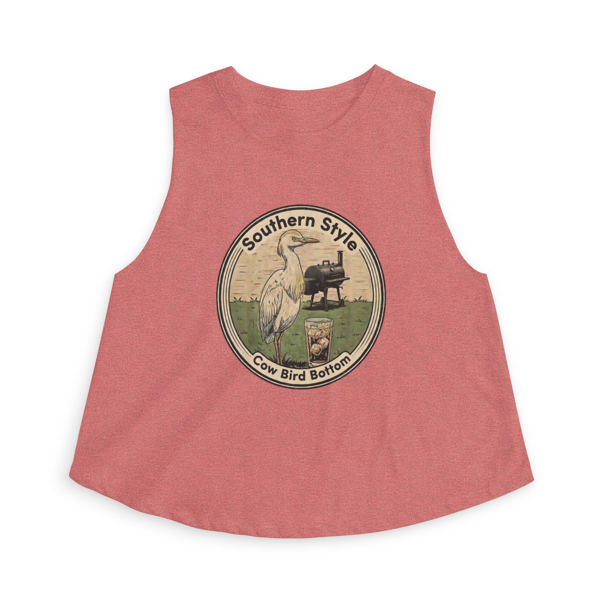 Southern Style Crop Top — 'Cow Bird Bottom' Vintage Heron Graphic