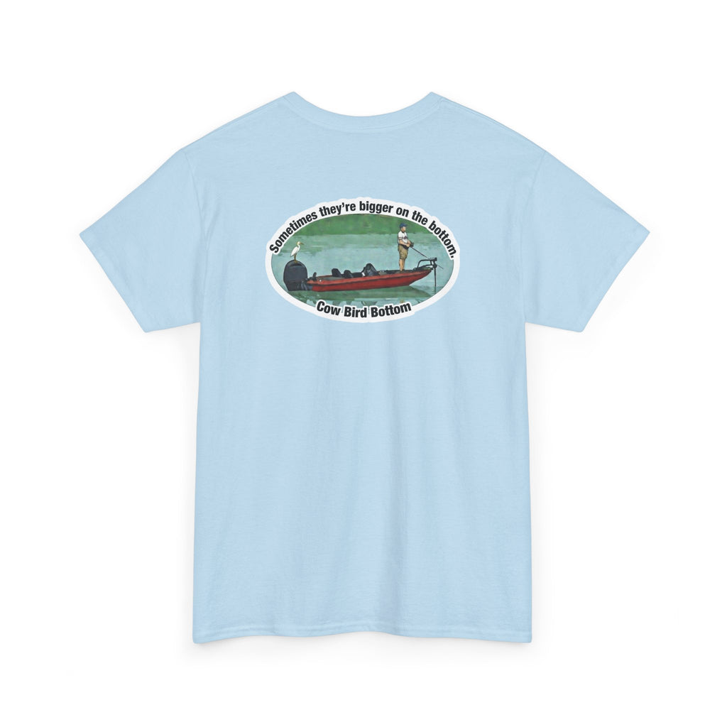 Graphic Tee — 'Cow Bird Bottom' Fishing Scene T-Shirt