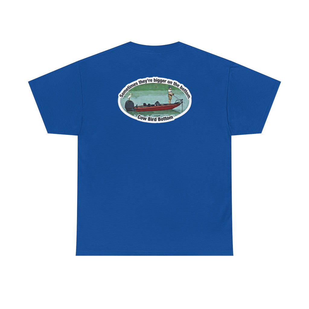 Graphic Tee — 'Cow Bird Bottom' Fishing Scene T-Shirt
