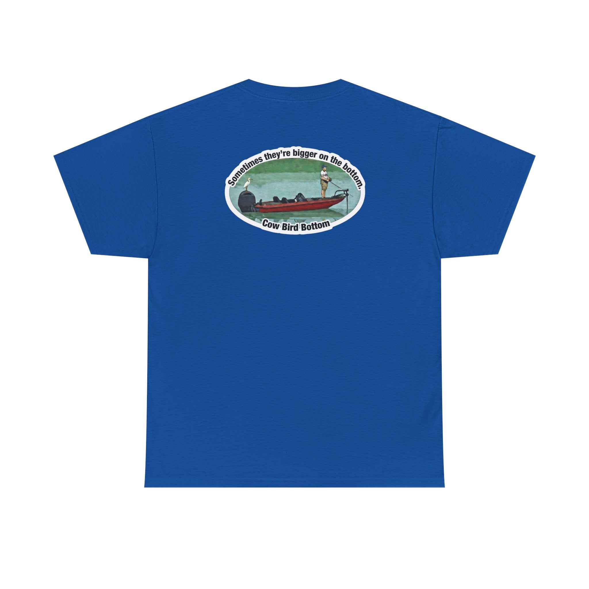 Graphic Tee — 'Cow Bird Bottom' Fishing Scene T-Shirt