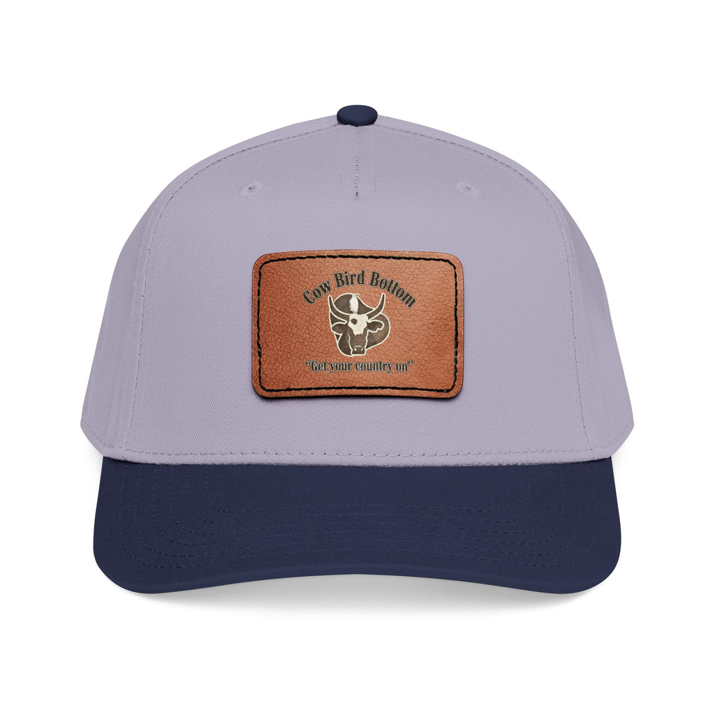 Cow Bird Bottom-Leather Patch Baseball Cap  Rustic Western Trucker Hat