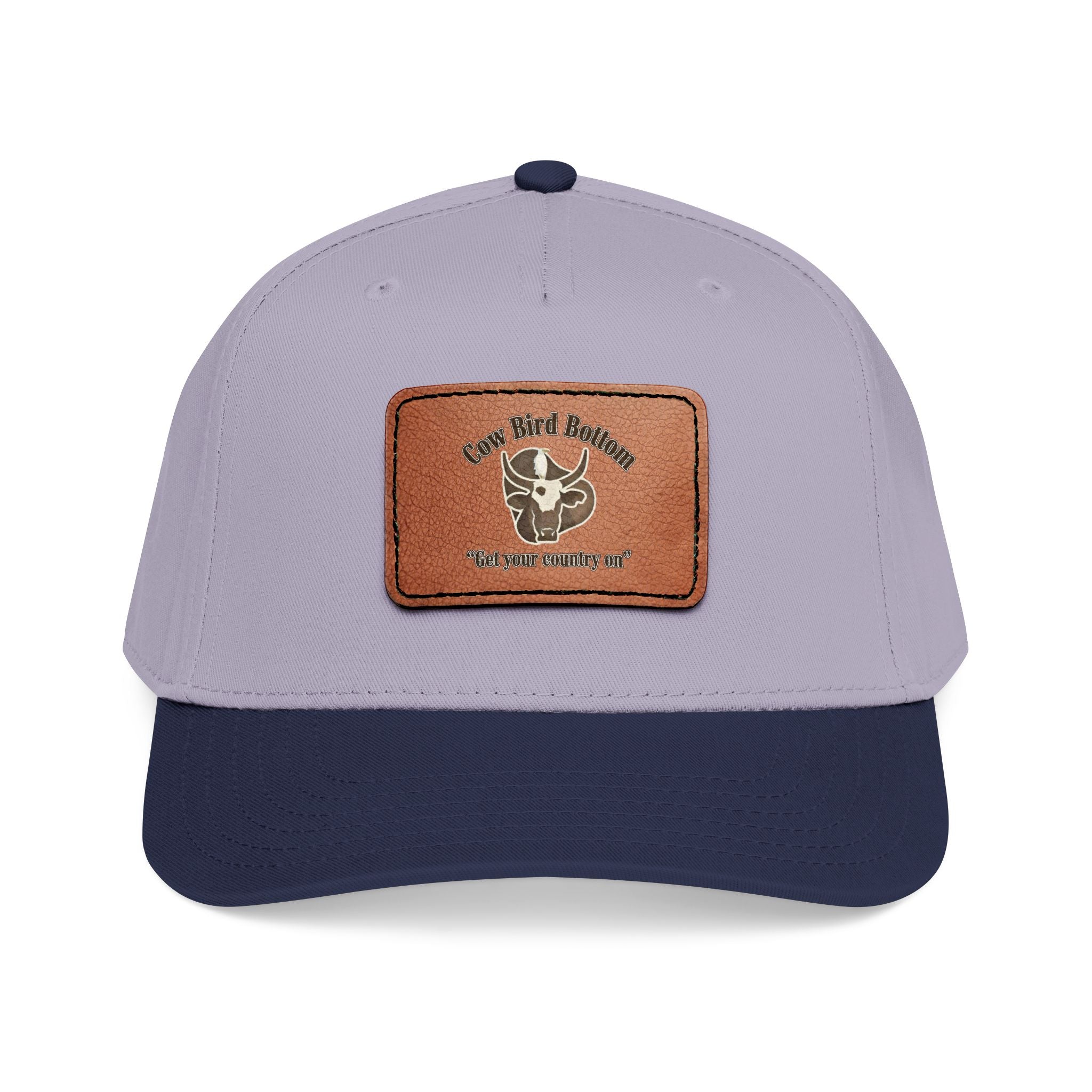 Cow Bird Bottom-Leather Patch Baseball Cap  Rustic Western Trucker Hat