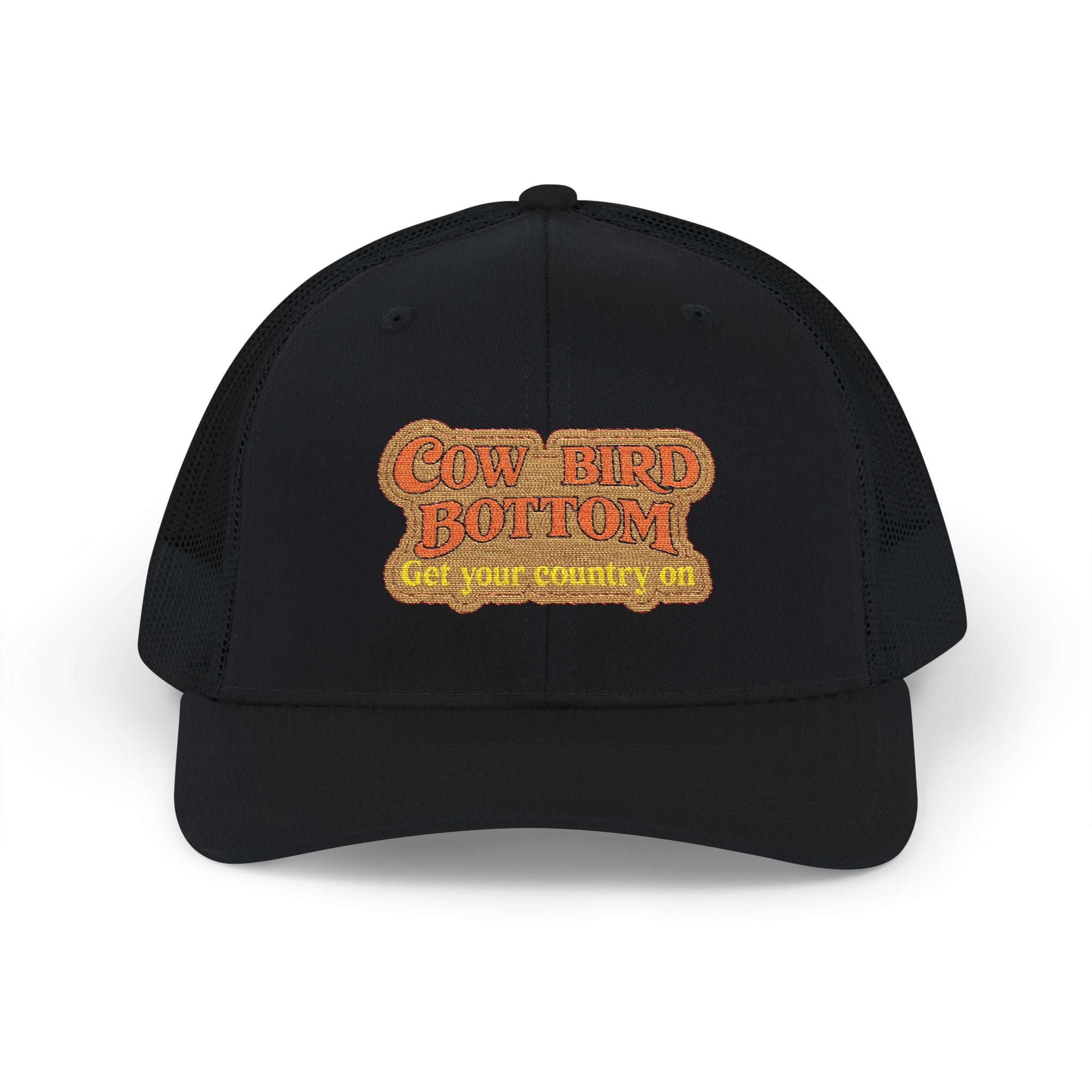 Cow Bird Bottom Patch Trucker Cap - Retro Neon Road Sign Snapback