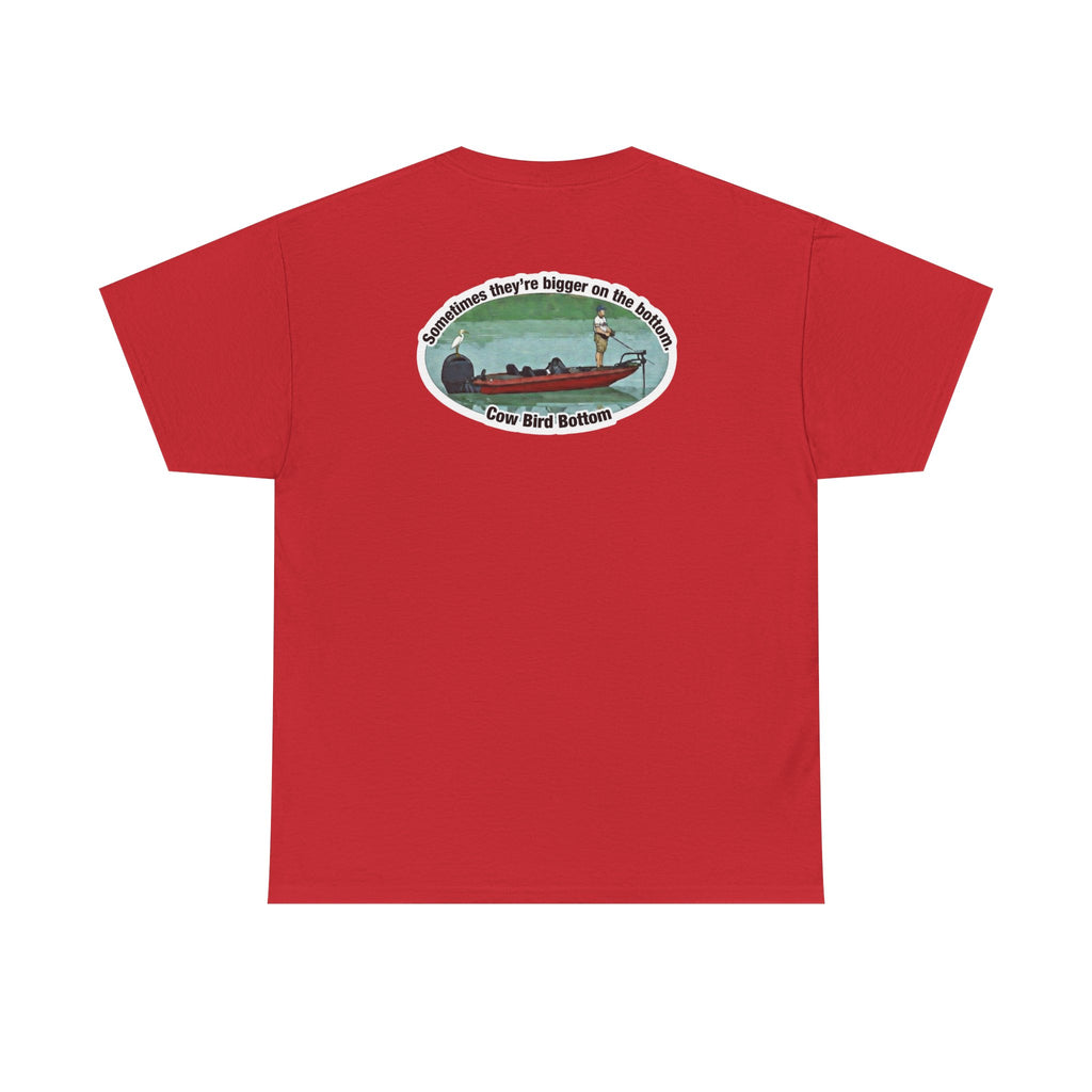 Graphic Tee — 'Cow Bird Bottom' Fishing Scene T-Shirt