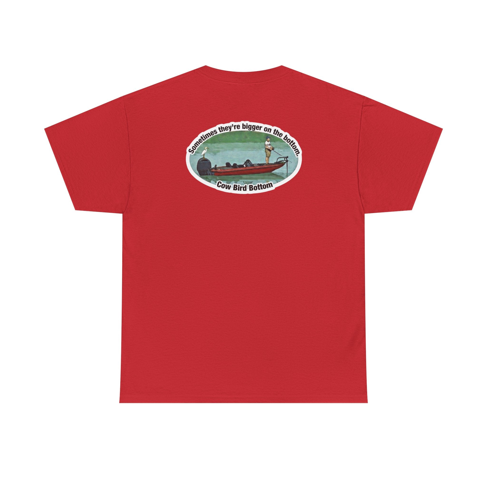 Graphic Tee — 'Cow Bird Bottom' Fishing Scene T-Shirt