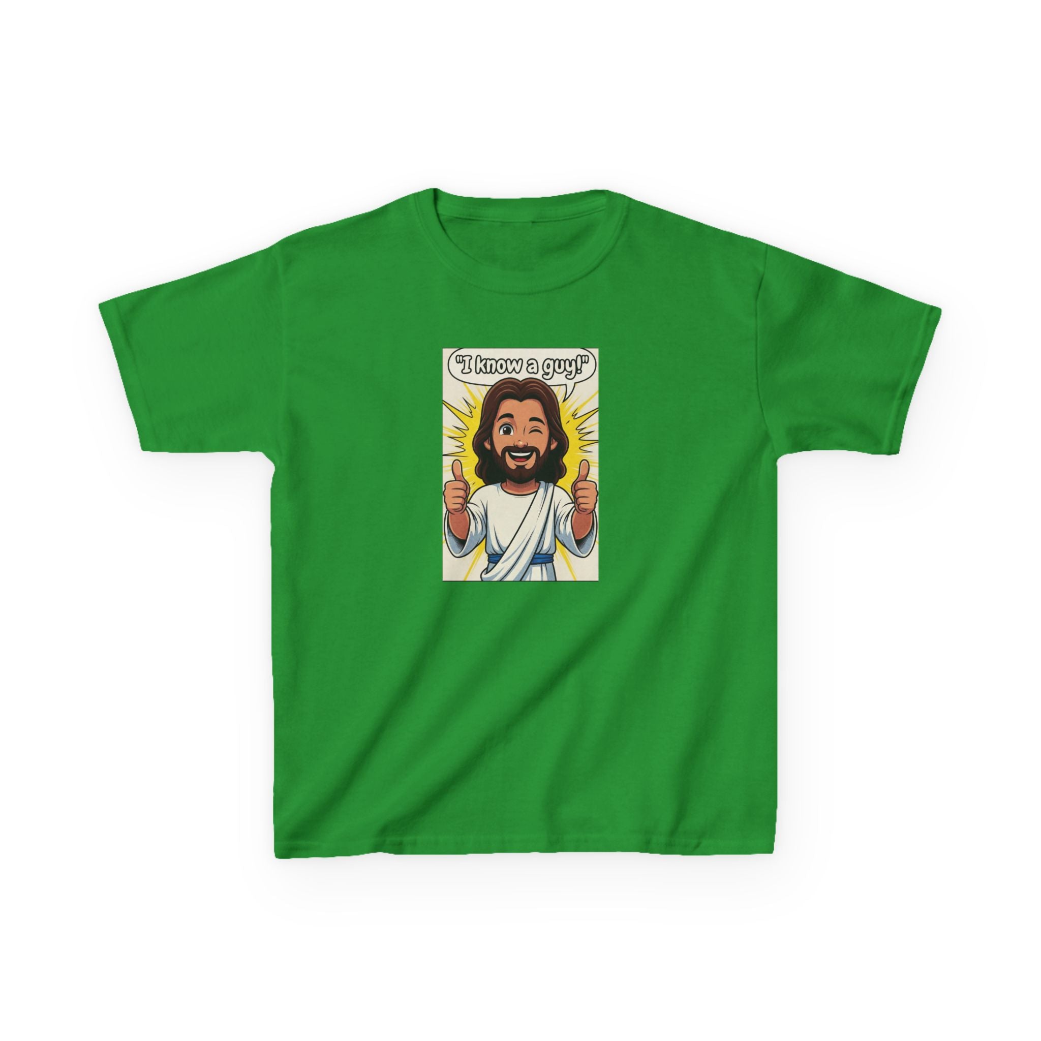 Kids Tee — "I Know a Guy" Cartoon Jesus Graphic