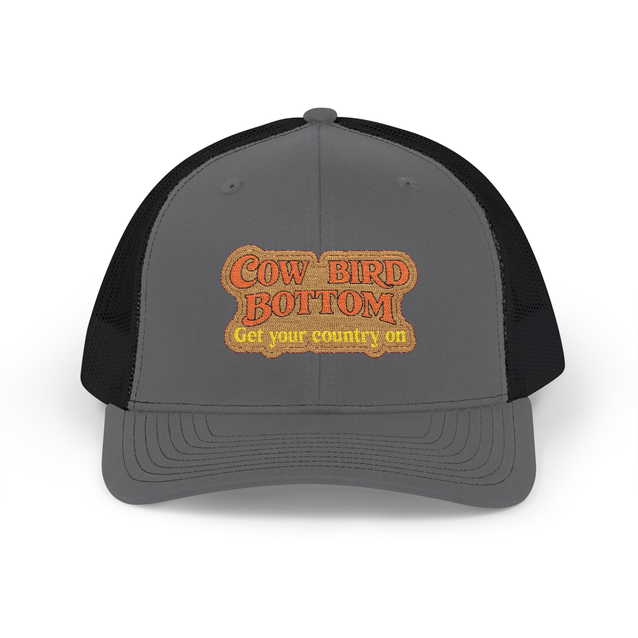 Cow Bird Bottom Patch Trucker Cap - Retro Neon Road Sign Snapback