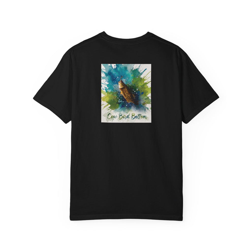 Fishing Watercolor T-Shirt — Cow Bird Bottom Graphic