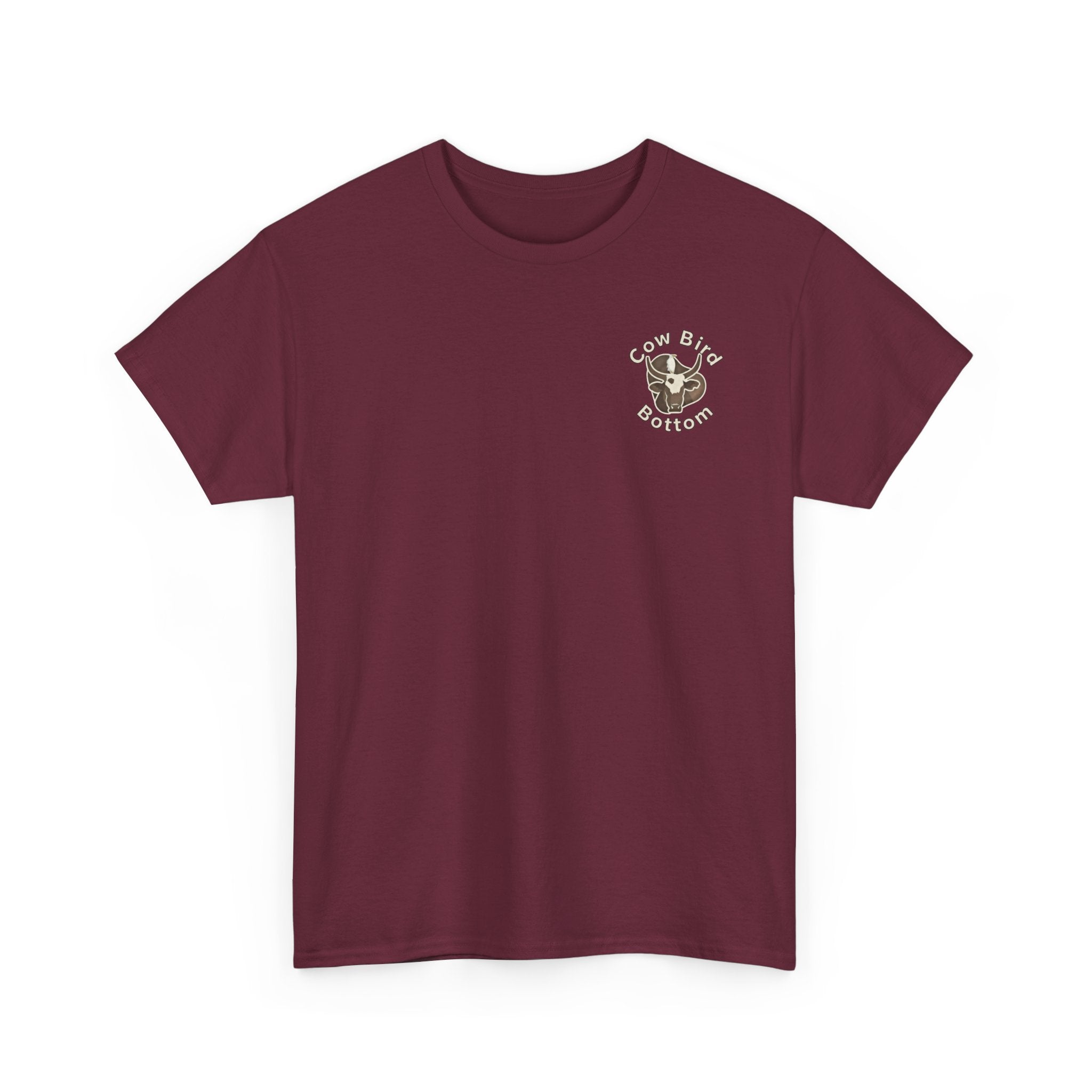 Cow Bird Bottoms Graphic Tee — Vintage Cow Skull Ranch T-Shirt