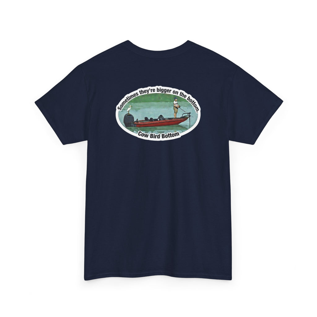 Graphic Tee — 'Cow Bird Bottom' Fishing Scene T-Shirt