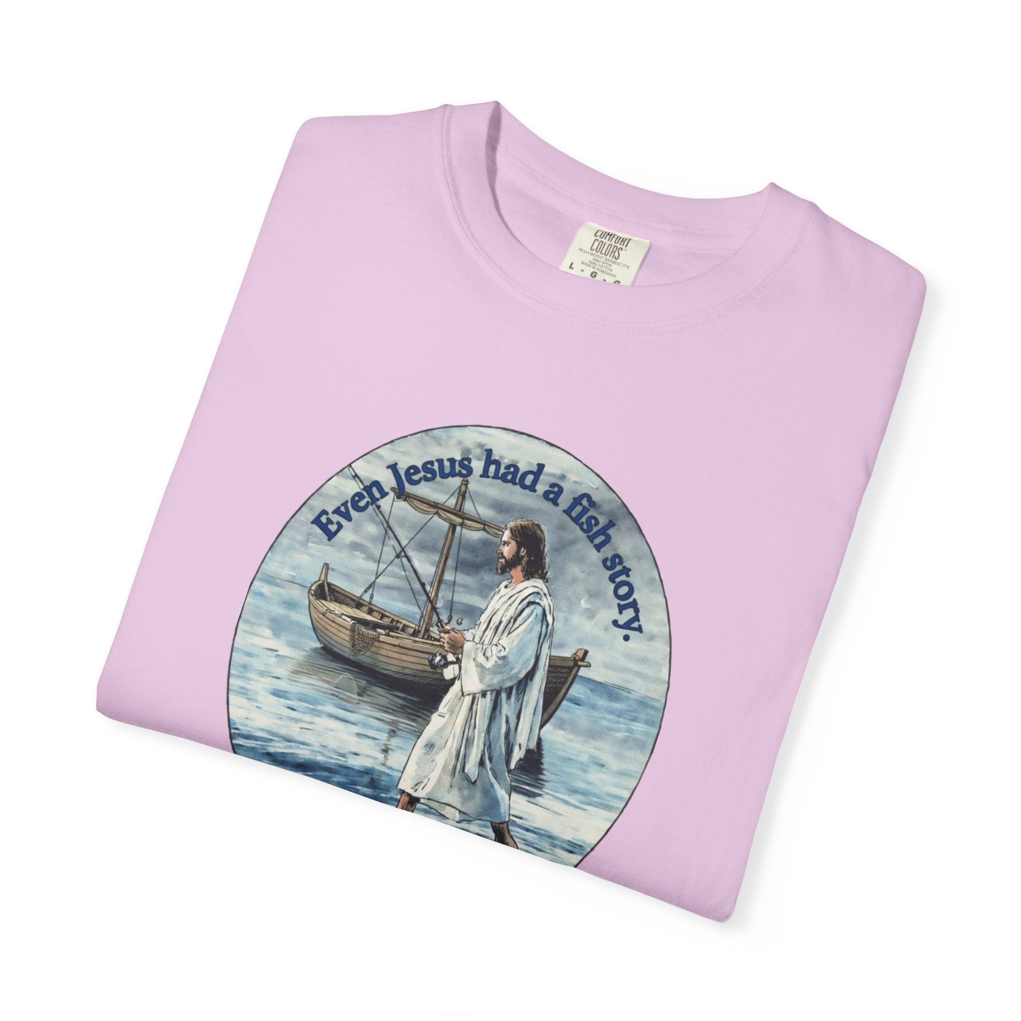 “Jesus fish story” logo on front Unisex Garment-Dyed T-shirt