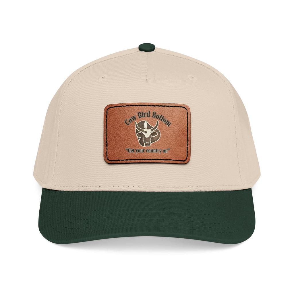 Cow Bird Bottom-Leather Patch Baseball Cap  Rustic Western Trucker Hat