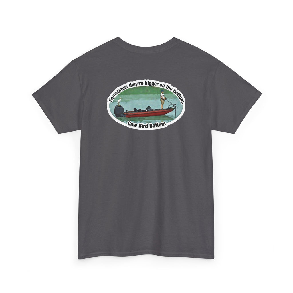 Graphic Tee — 'Cow Bird Bottom' Fishing Scene T-Shirt