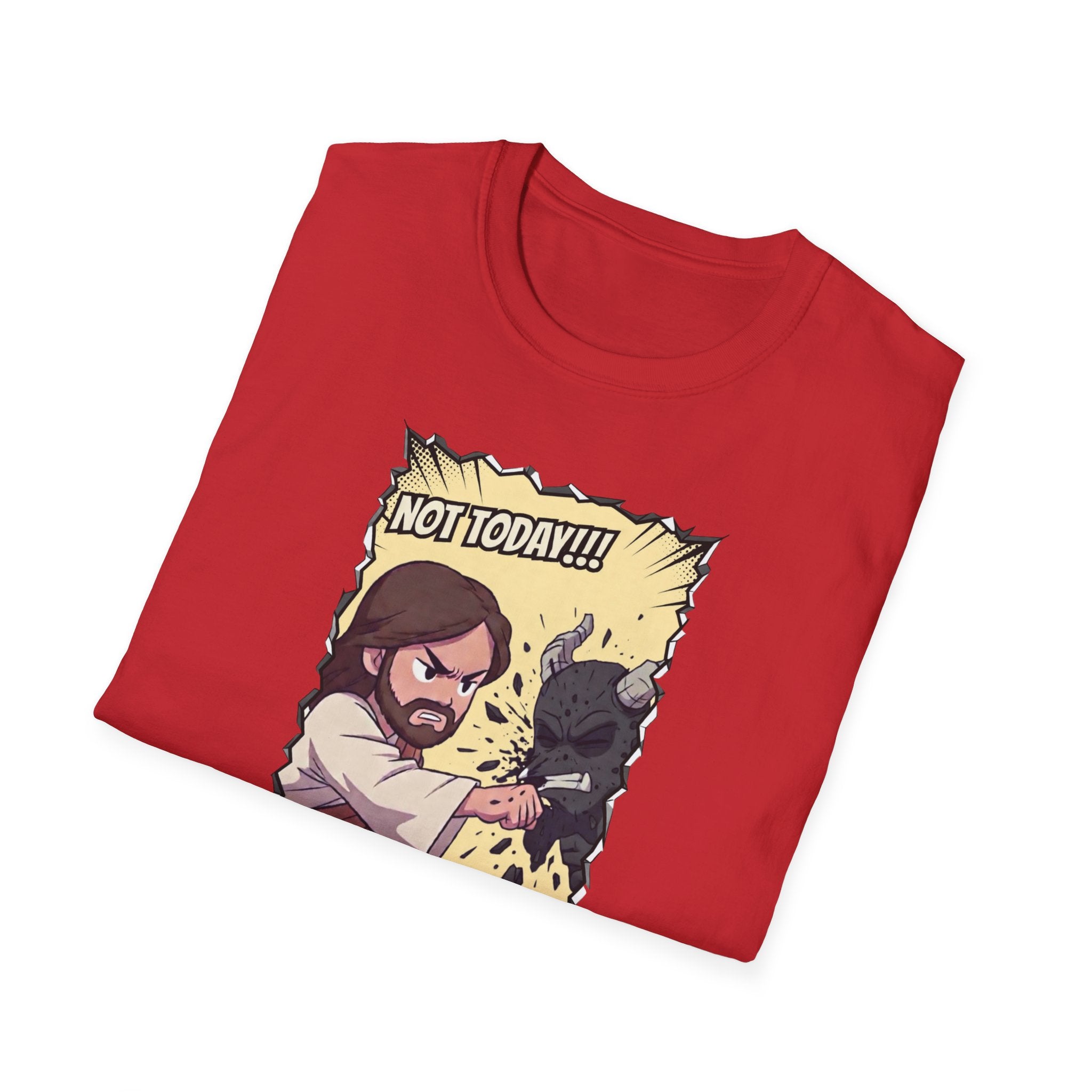 Not Today! Graphic T-Shirt — Humorous Jesus Punching Crocodile Christian Tee